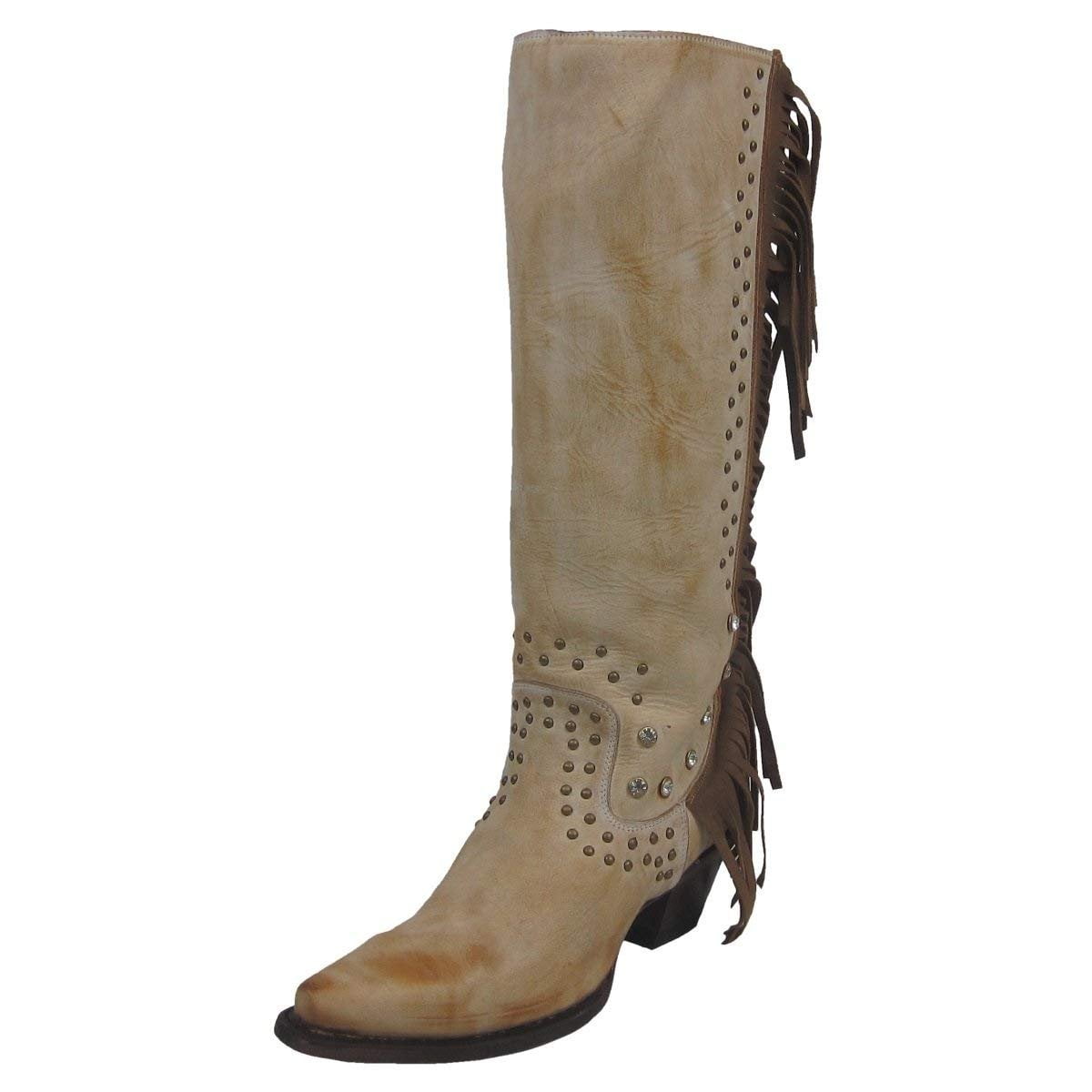 CORRAL Women's Camel Fringe and Crystal Snip Toe Cowgirl Boots R1315 (7