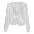 thumbnail image 6 of Lkhaha Womens Tees Tops Elegant Solid Long Sleeve Satin Finish Pearl Embellishment Workout Clothes White XL, 6 of 7