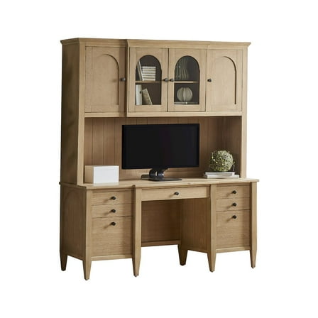 Modern Wood Hutch With Doors Office Storage Hutch Fully Assembled Light Brown