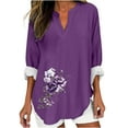 thumbnail image 2 of Goodtrade8 Womens Tops Tunic Purple Long Sleeve V-Neck Floral Casual Womens Shirts Plus Size, 2 of 4