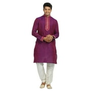 Saris and Things Medium Violet & Red Cotton Linen Indian Kurta Pajama Sherwani - Indian Ethnic Wear for Men