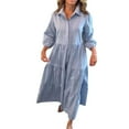 thumbnail image 2 of ClodeEU Women's Button Up Lapel Shirt Dress,Casual Puffy Hem in Cotton Linen Blend Blue,Womens Plus XL, 2 of 6
