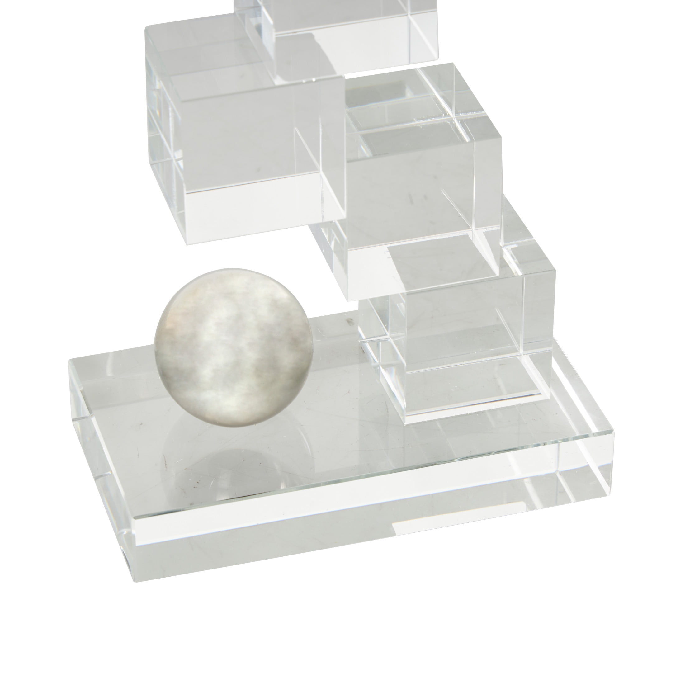 DecMode 5" Stacked Squares Geometric Clear Glass Bookends with Silver Orbs (Set of 2)