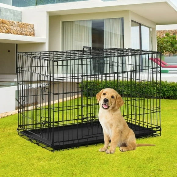 30 Inch Dog Crate for Small Dogs, Folding Metal Wire Crates Dog Kennels Outdoor and Indoor Pet Crate with Double-Door, Black