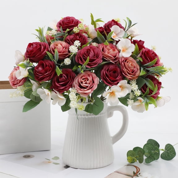 Artificial Rose Bouquet,Realistic White Silk Rose Bush,Faux Floral Stems for Wedding Centerpieces,Home Decor,Table Arrangements,Bridal Shower,Outdoor Garden,DIY Crafts - 3.5 Inch Stem