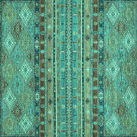 Ahgly Company Indoor Square Abstract Turquoise Blue Modern Area Rugs, 3' Square
