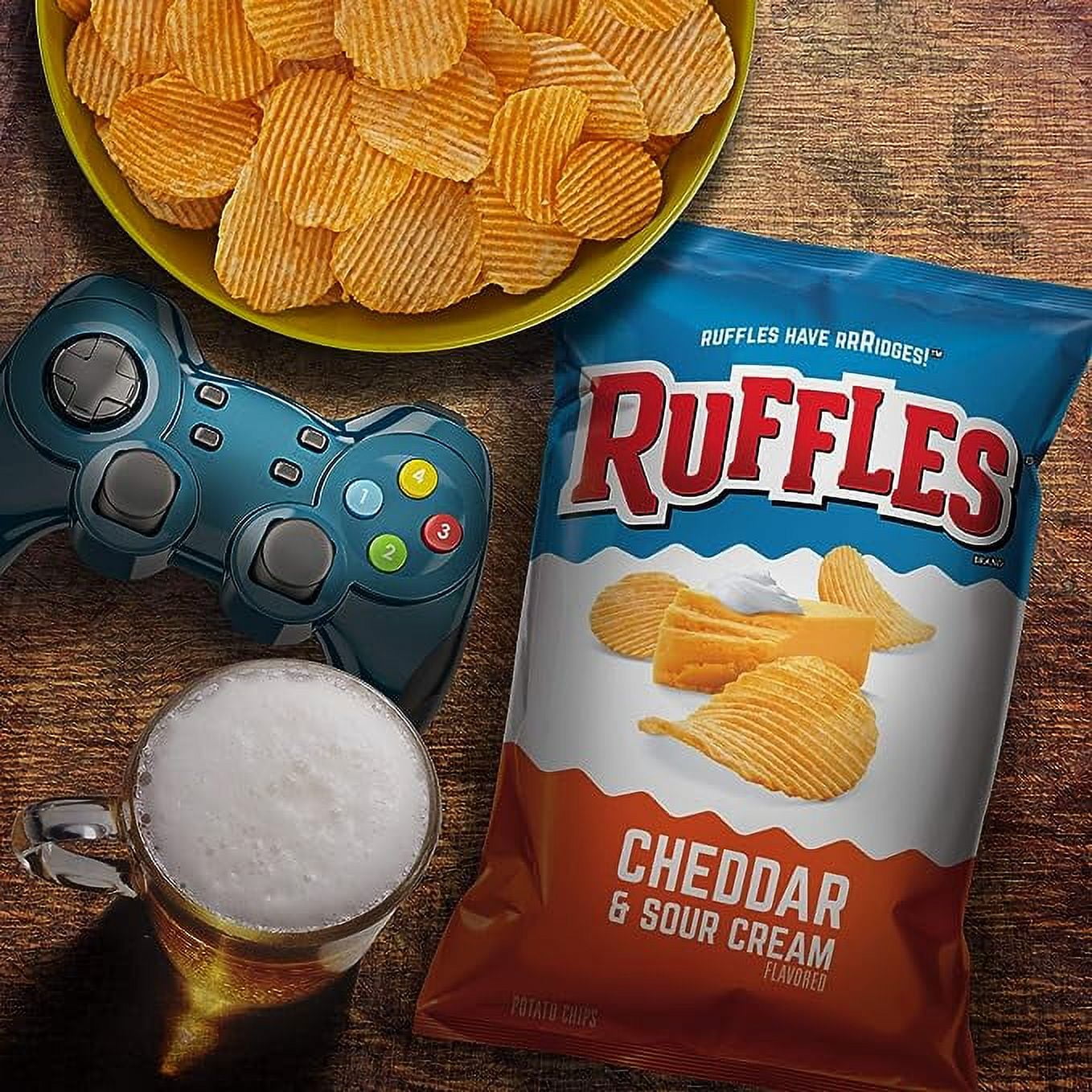 Ruffles Potato Chips Original, Sour Cream, and Cheddar Flavors, Variety Pack Snack Chips, 1 oz Bags, 40 Count Multipack