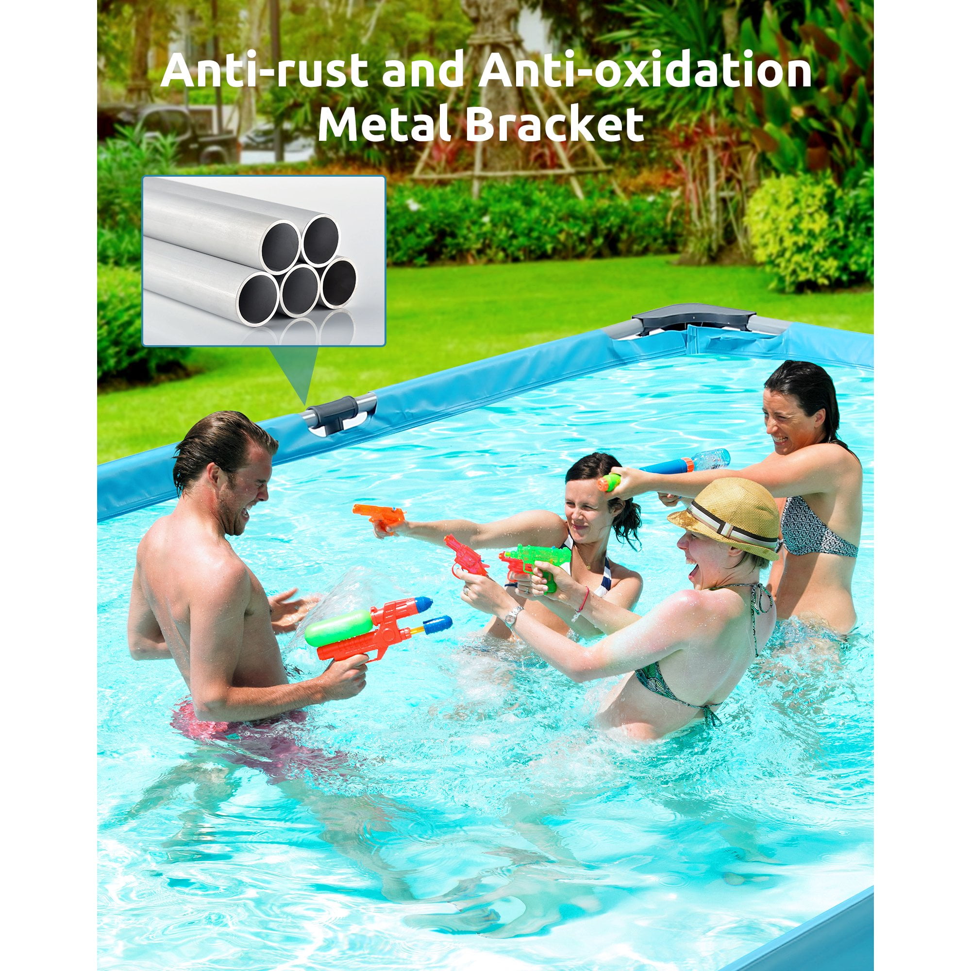 GASKY 10ft Swimming Pool Rectangle Metal Frame and Accessories 118x79x29.5 Inch for Adult Backyard Bule Just Pool
