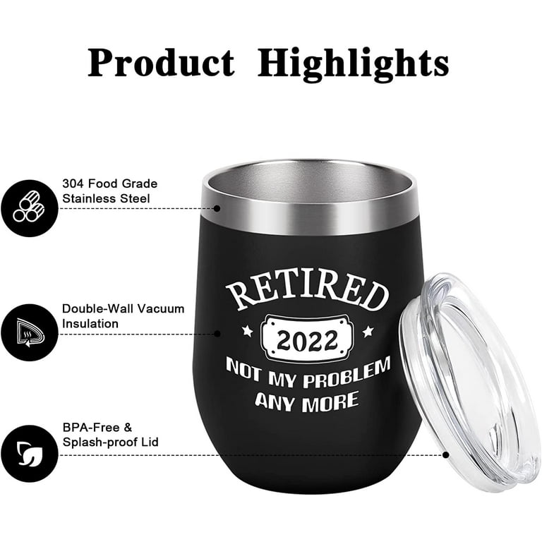 Retirement Gifts for Men Funny Tumbler Retiring Gift Ideas for Coworkers,  Boss, Dad, Friends Stainless Steel Matte Black 20 Oz Tumbler with Lid,  Water