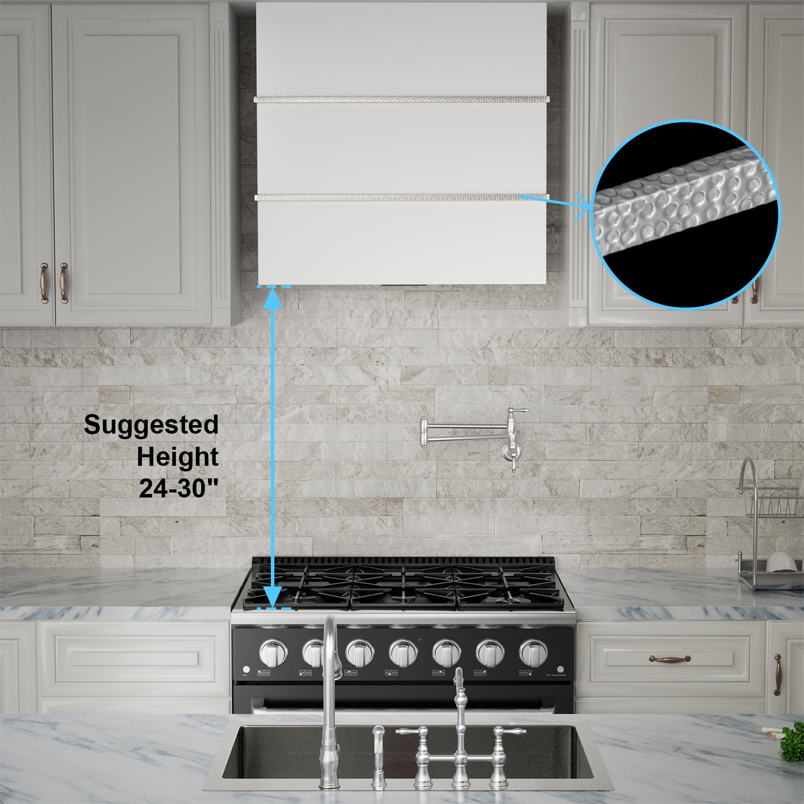 Akicon 30 inch Kitchen Range Hood with 600 CFM, Stainless Steel Wall Mounted Ducted Range Hood, 3 Speed Fan with LED Light, Powerful Vent Motor, Signal White with Nickel