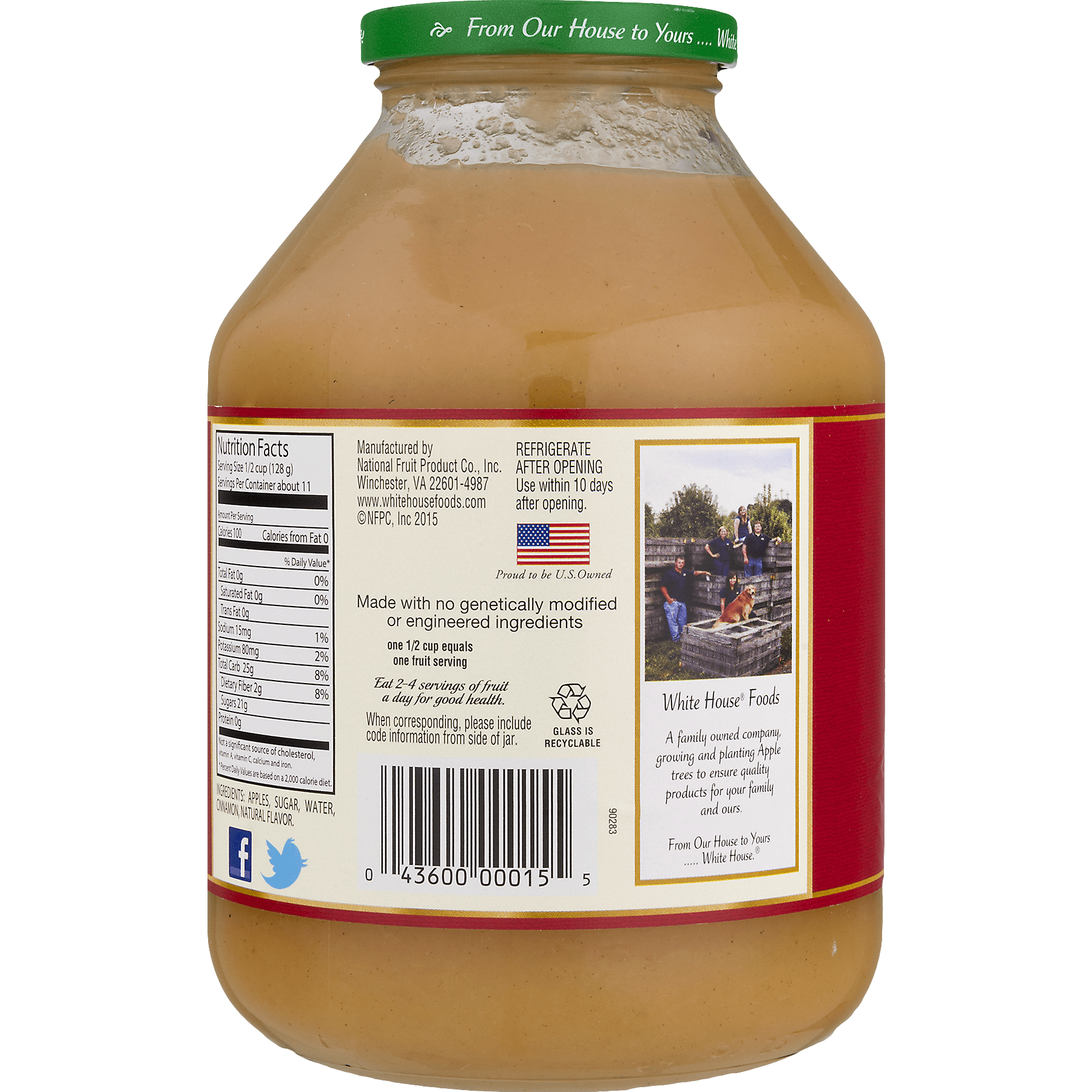 White House All-Natural Cinnamon Applesauce, 48 oz Jar