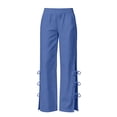 thumbnail image 4 of Women's Cotton Side Lace‑Up Split‑Hem Pants High‑Waist Elastic Waist Casual Long Trousers with Side Pockets Blue XL(XL), 4 of 6