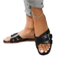 thumbnail image 3 of Domuza Sandals For Women 2026 Summer Flats Comfortable Wide Width Cute Slides Womens Casual Walking Beach PU Leather Shoes Black 8（EU-40）, 3 of 4