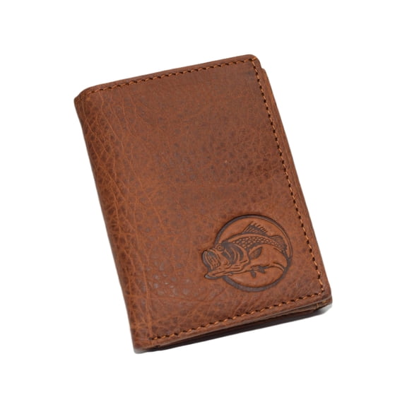 MARSHAL Genuine Leather RFID Blocking Bass Fish Wallet for Men  Bifold & Trifold Fishing Wallets with Debossing Design Trifold Brown