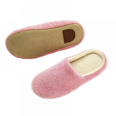 

Men/Women s Cozy Memory Foam Slippers Fuzzy Wool-Like Plush Fleece Lined Warm Slip On House Shoes Pink