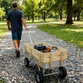 thumbnail image 3 of Heavy Duty Wagon with Handle, SHINPT Garden Cart and Wagon with Air Tires, Outdoor Gardening Cart with Wooden Side Panels, Utility Trailer with Metal Wheel Barrow, All Terrain Wagon for Yard, Lawn, 3 of 8