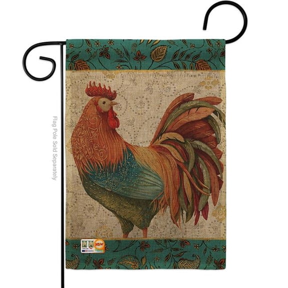 13 x 18.5 in. Rooster Spice Burlap Nature Farm Animals Impressions Decorative Vertical Double Sided Garden Flag