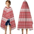 thumbnail image 3 of Red Christmas Geometric Snowflake Pattern Hooded Bath Towel，50"x30" for Ages 3 To 12 Kids, Quick Dry Lightweight Soft Microfiber Hood Beach Towel Cover Up for Kids, 3 of 7