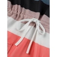 thumbnail image 5 of Yuemengxuan Women Summer Dress, Stripe V-Neck Long Sleeves Drawstring Waist Skirt, 5 of 9
