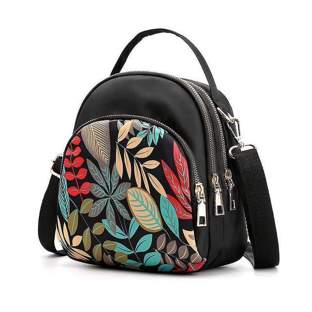 petit Sac Bandoulire En Tissu Pour Filles En Nylon (feuillage), Mini Pochette Pour Tui De Tlphone, 3 Poches Zippes
