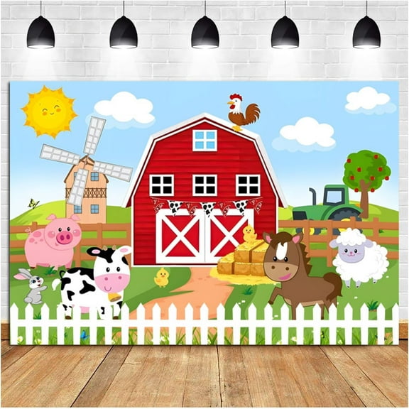 Farm Theme Pretty Backdrop Red Barn Farmhouse Animals Photography Background Birthday Baby Shower Kids Themed Party Banner Decorations Supplies Photo Booth Props