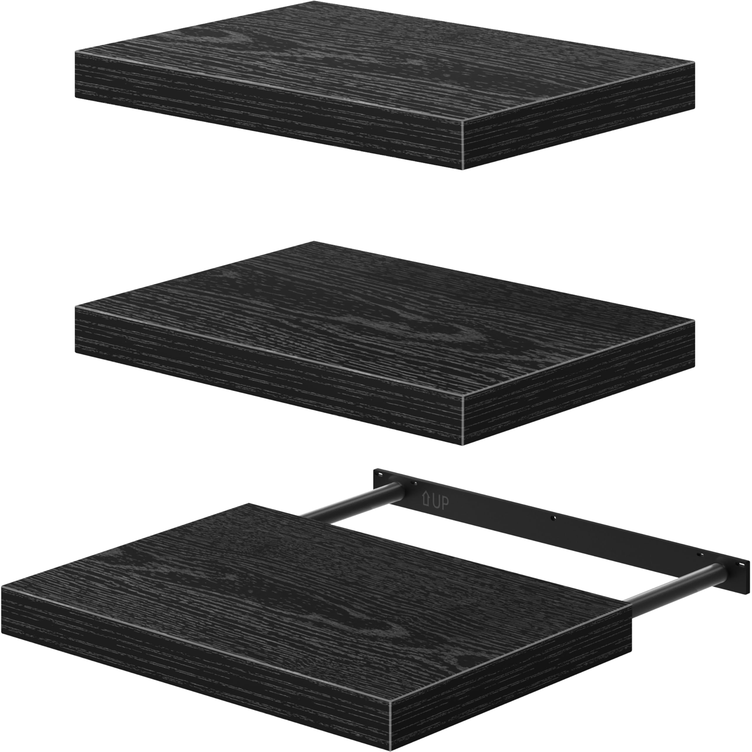 10" Deep Floating Shelves For Wall - 10 X 16 Inch Book Shelf Bathroom Bedroom Kitchen Living Room Hanging Bookshelf Farmhouse Set Of 3  Black (025-40b3)