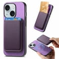 thumbnail image 1 of For Iphone 15 Plus Retro Magsafe Card Bag Pu Back Cover Phone Case(Purple),iPhone 15, 1 of 8