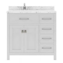 Caroline Parkway 36" Single Bath Vanity in White with Cultured Marble Quartz Top and Round Sink