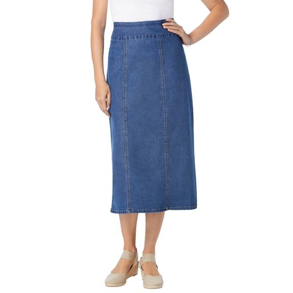 Woman Within Plus Size Petite Pull-On Flex Elastic-Waist Stretch Denim Skirt