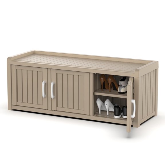 Decksplore Shoe Cabinet Waterproof UV-Resistant,Storage Bench Indoor Outdoor with Adjustable Shelves,for Entryway Bedroom,Hallway(3 Door,Brown)