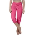 thumbnail image 2 of Mwjwdo Capri Pants for Girls High Waisted Drawstring Joggers Stretch Lightweight Casual Hiking Pant Capri with Pockets Hot Pink 9 Years, 2 of 7