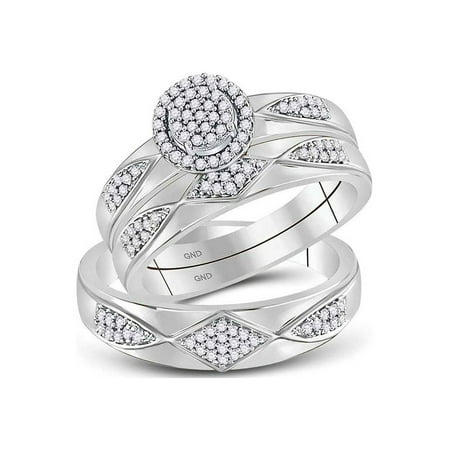 Diamond Princess 10kt White Gold His Hers Round Diamond Cluster Matching Wedding Set 1/3 Cttw