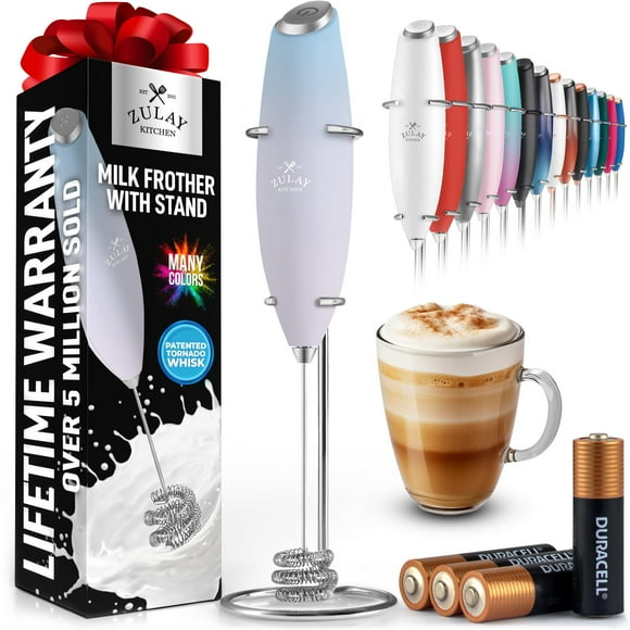 Batidor Milk Frother Zulay Kitchen Tornado con pilas y soporte