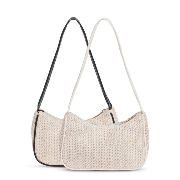 LAVA Straw Totes Bag Woven Summer Beach Handmade Shoulder Crossbody Bag (Black)