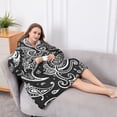 thumbnail image 5 of Oversized Wearable Blanket Hoodie,Black Paisley Pattern Sherpa Blanket Hoodie with Super Pockets,Super Warm Fuzzy Pullover for Women & Men, 5 of 6