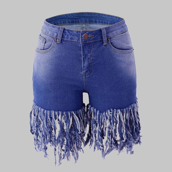 Jean Shorts For Women Juniors Summer High Waisted Stretchy Hem Tassels Denim Shorts