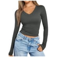 thumbnail image 1 of Chemises à Manches Longues pour Femmes Col en V Sortie Ajustée Crop Top Décontracté Mode Automne 2025, 1 of 5