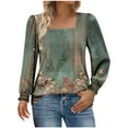 thumbnail image 2 of Craaazy Shirts For Women Square Collar Pullover Winter Daily Printed Loose Long Sleeve Puff Sleeve Tops Casual Blouse Womens Tops, 2 of 6