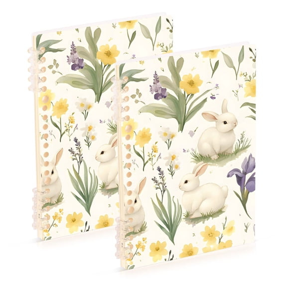 FORMRS 1-Subject Spiral Notebook 8" x 5" College Ruled 60 Refillable Sheet A5 Hard Cover, 2 Pack, Floral Rabbit