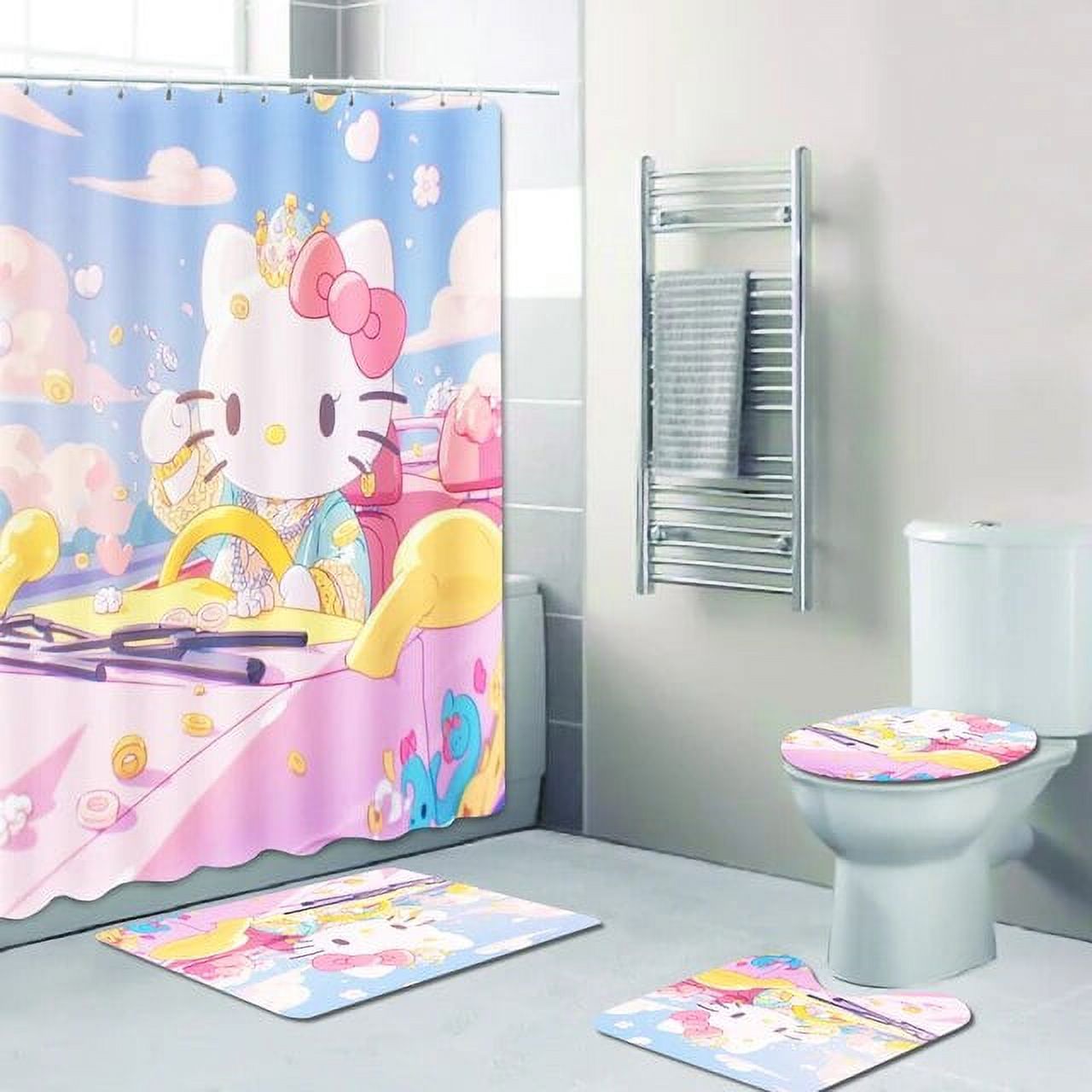 Jiayi Hello Kitty Cartoon Bathroom Mats Sanrio Curtain Bath Items Decorations And Shower Sets Full Set Accessories Anime 4 Piece - image 5 of 6