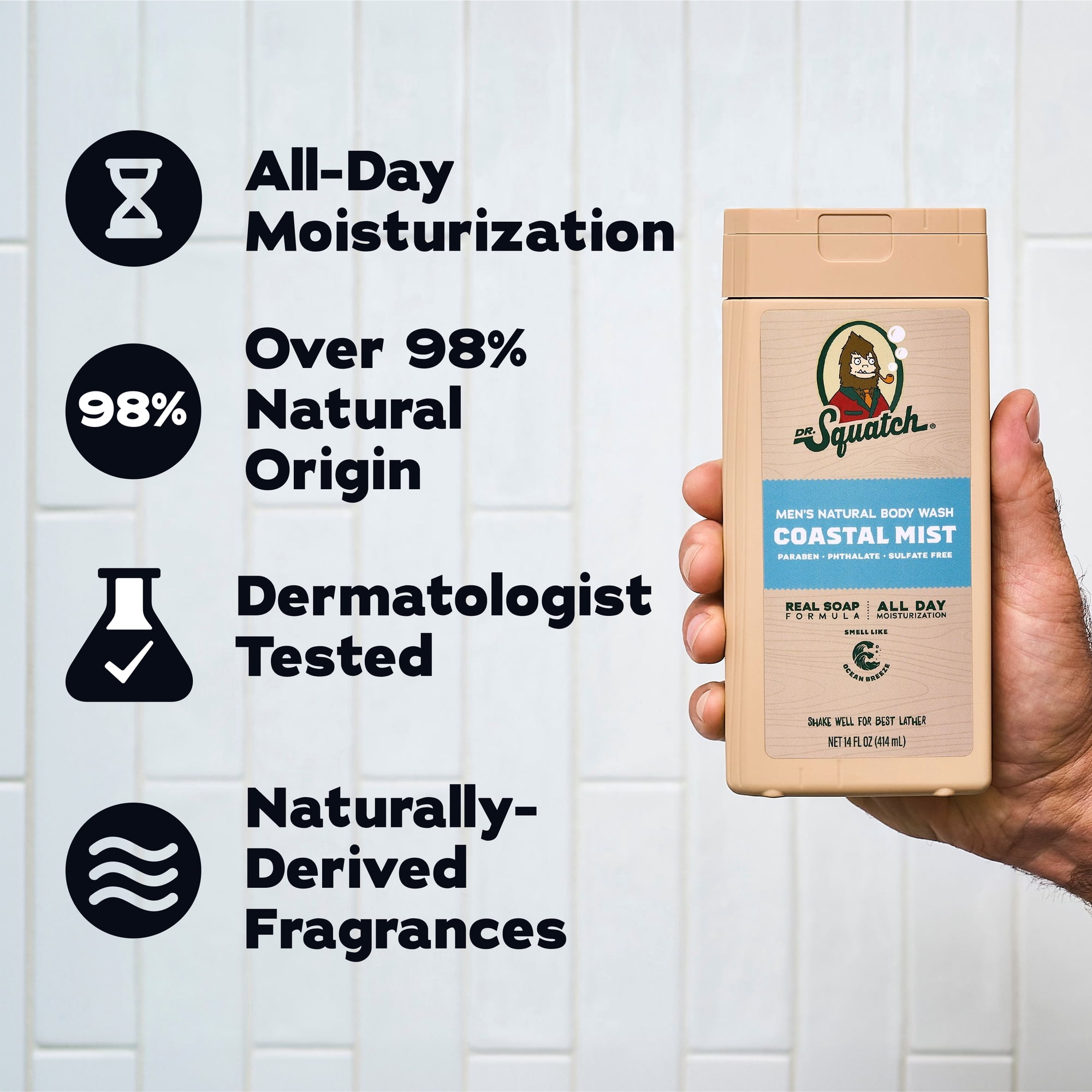 (2 pack) Dr. Squatch Mens Natural Body Wash, Sulfate Free Moisturizing Body Wash for men, Coastal Mist, 14 fl Oz