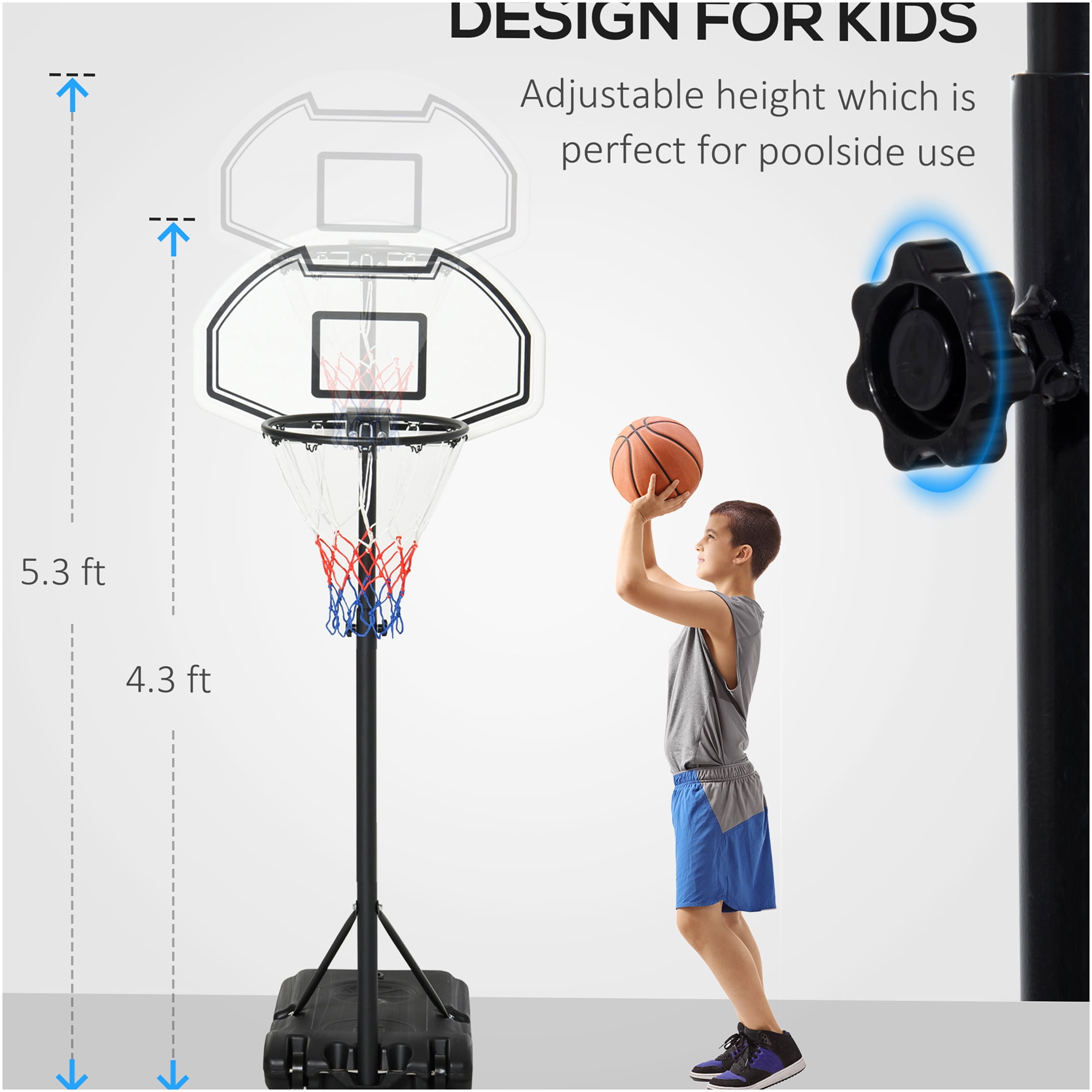JERFIT Portable Pool Basketball Hoop with Telescoping Pole, All-Weather Net & Weighted Base for Inground & Above Ground Swimming Pools, 30" Backboard
