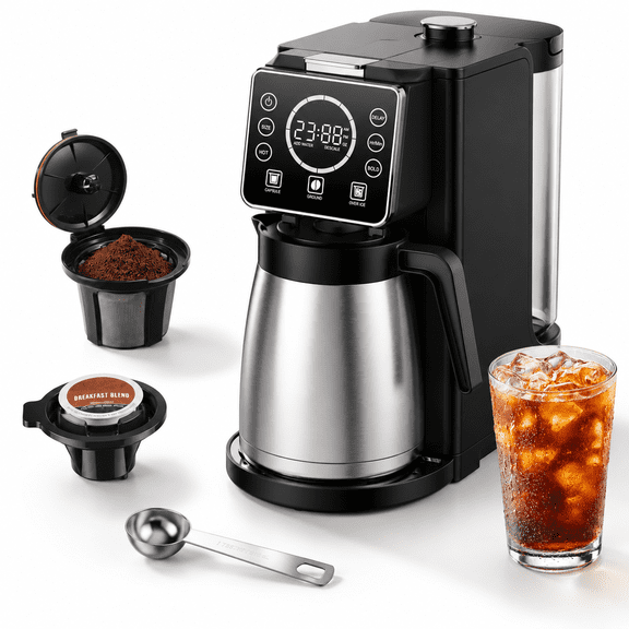 Single Serve & Carafe Coffee Maker, Hot Iced Brew, Compatible with K Cup Pods and Ground Coffee