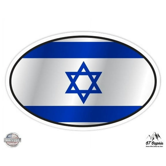 Israel Flag Oval - 3" Vinyl Sticker - For Car Laptop I-Pad Phone Helmet Hard Hat - Waterproof Decal