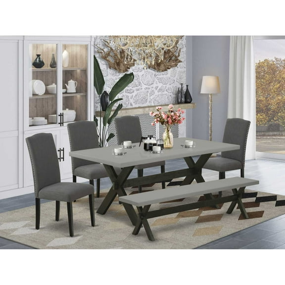 East West Furniture V-Style 7-piece Dining Room Table Set in Dark Gotham Gray