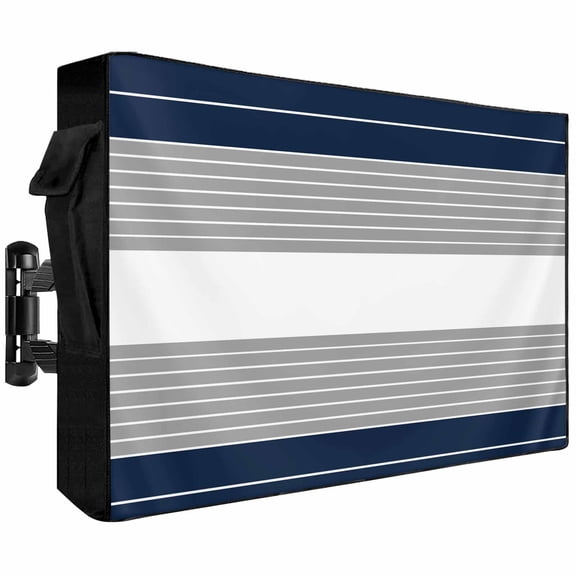 Outdoor TV Cover Grey Stripes Navy Blue Weatherproof Waterproof Outside TV Protector with Zipper,Modern Minimalist Smart Television Screen Cover for 40 to 43Inch Screens