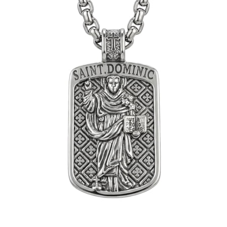 MYSTICPOEM Saint Dominic Medal Pendant St Dominic Necklace Saint Dominic Protection Jewelry Religious Gifts for Men Husband (16-St Dominic (Square))