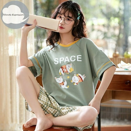 

QWZNDZGR Summer New Pyjamas Cotton Cartoon Women s Pajama Sets Couple Sleepwear Mujer Pyjamas Nightwear Men s Pajamas 3XL Home Clothing