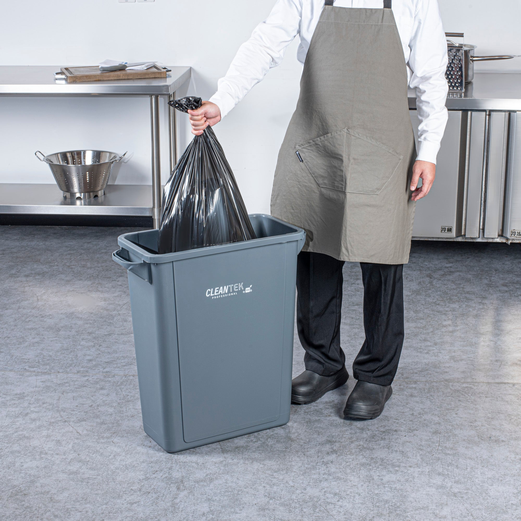 Clean Tek Professional 15 gal Rectangle Gray Plastic Slim Trash Can - with Handles - 24" x 10 3/4" x 24 3/4" - 1 count box