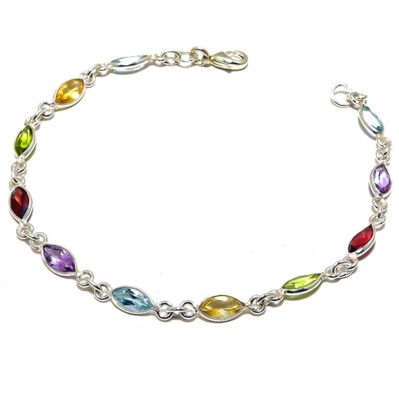 Natural Multi color bracelet, Silver bracelet, 925 sterling silver multi gemstone bracelet, Silver jewelry, Sterling silver, Engagement jewelr